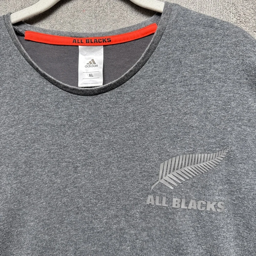 Adidas All Blacks Rugby‎ Shirt XL Gray Performance T-Shirt Team Logo Athletic
